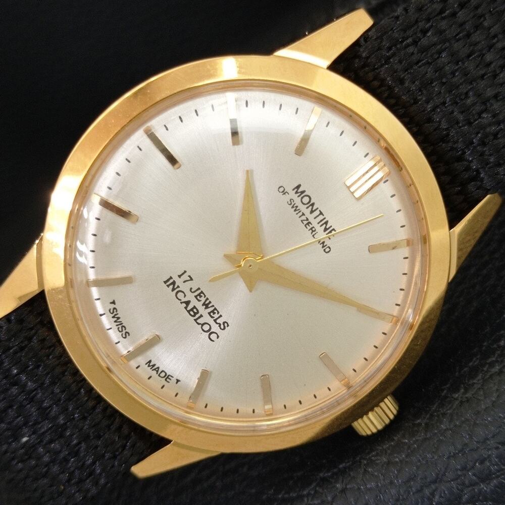 Vintage 1989 Montine Of Switzerland Manual Mens Gold Watch W/Black Strap